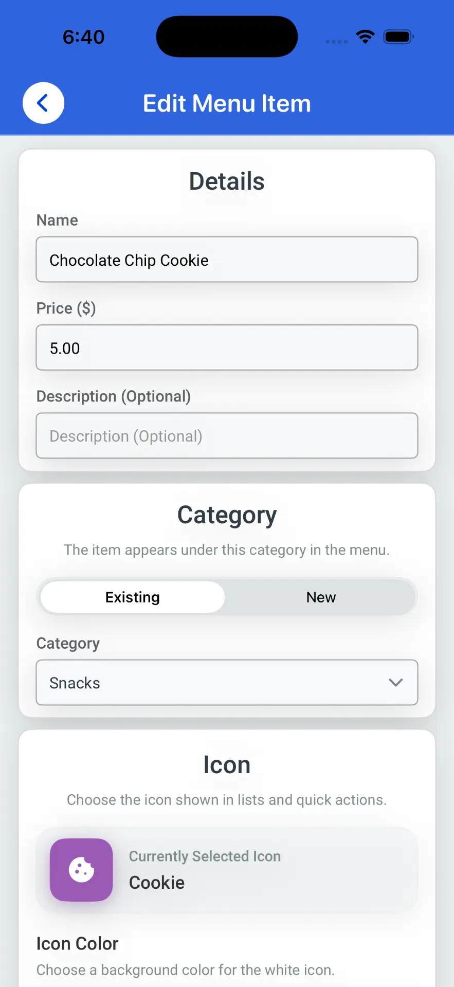 Menu control on iPhone